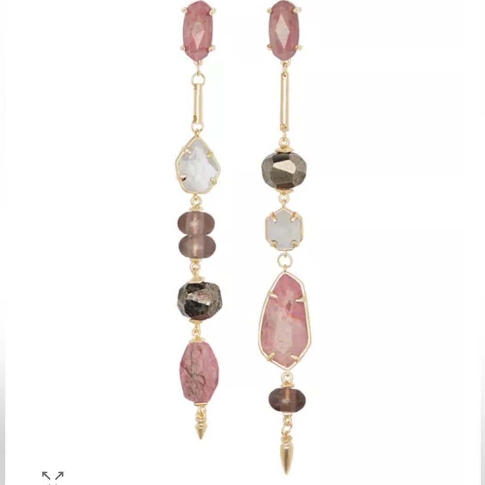NWT - Kendra Scott 14k Gold Plated Linear Genuine Stones Pink Rhodonite Earrings